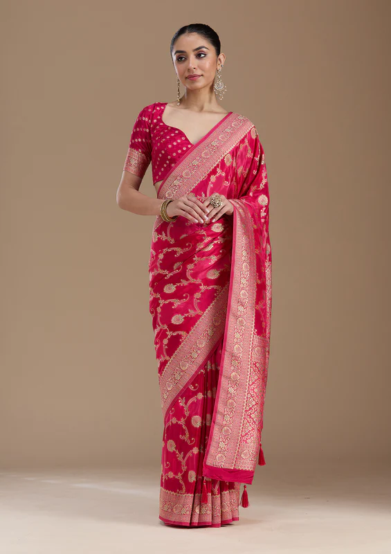 Rani Pink Zariwork (Gold) Silk Saree
